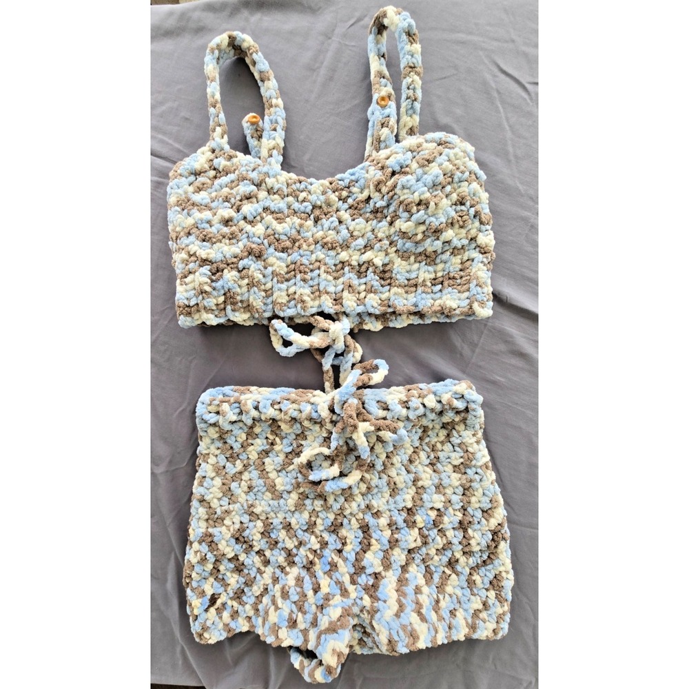Tank Short Crochet Set 2 Pc S Summer Beach Hippie Boho Vacay Coastal
